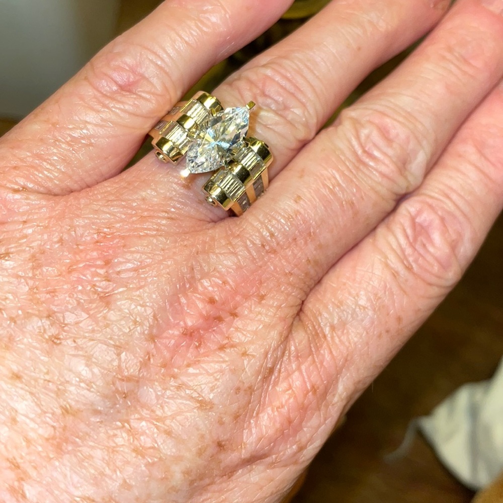 14K Yellow Gold Marquise CZ Ring.